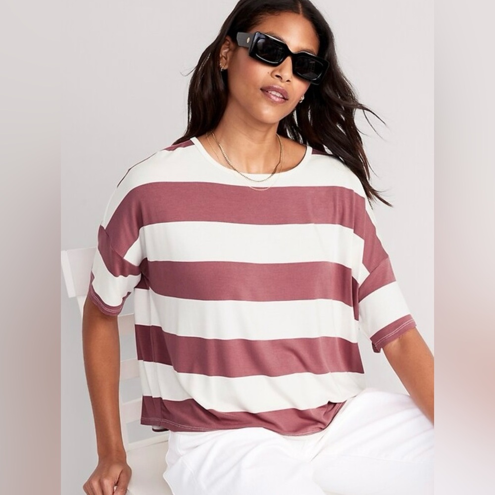 Old Navy Women's Luxe Oversized Crop T-Shirt, Striped Spice Girl, Small NWT - Picture 1 of 11